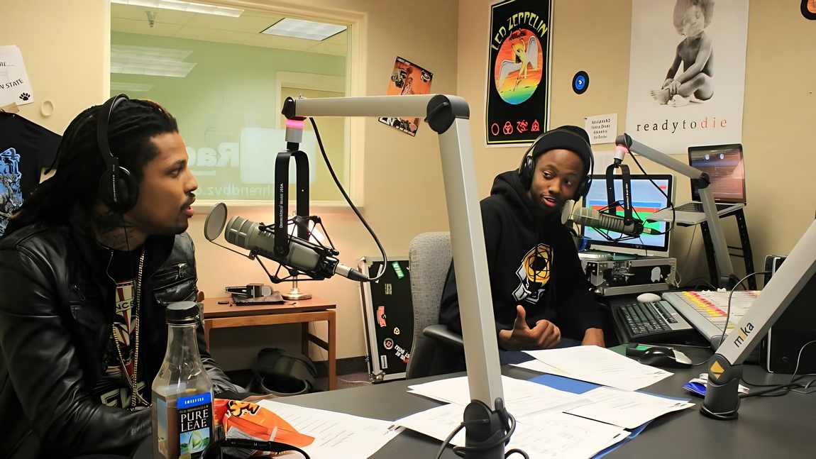 Interviewing a guest on air, College