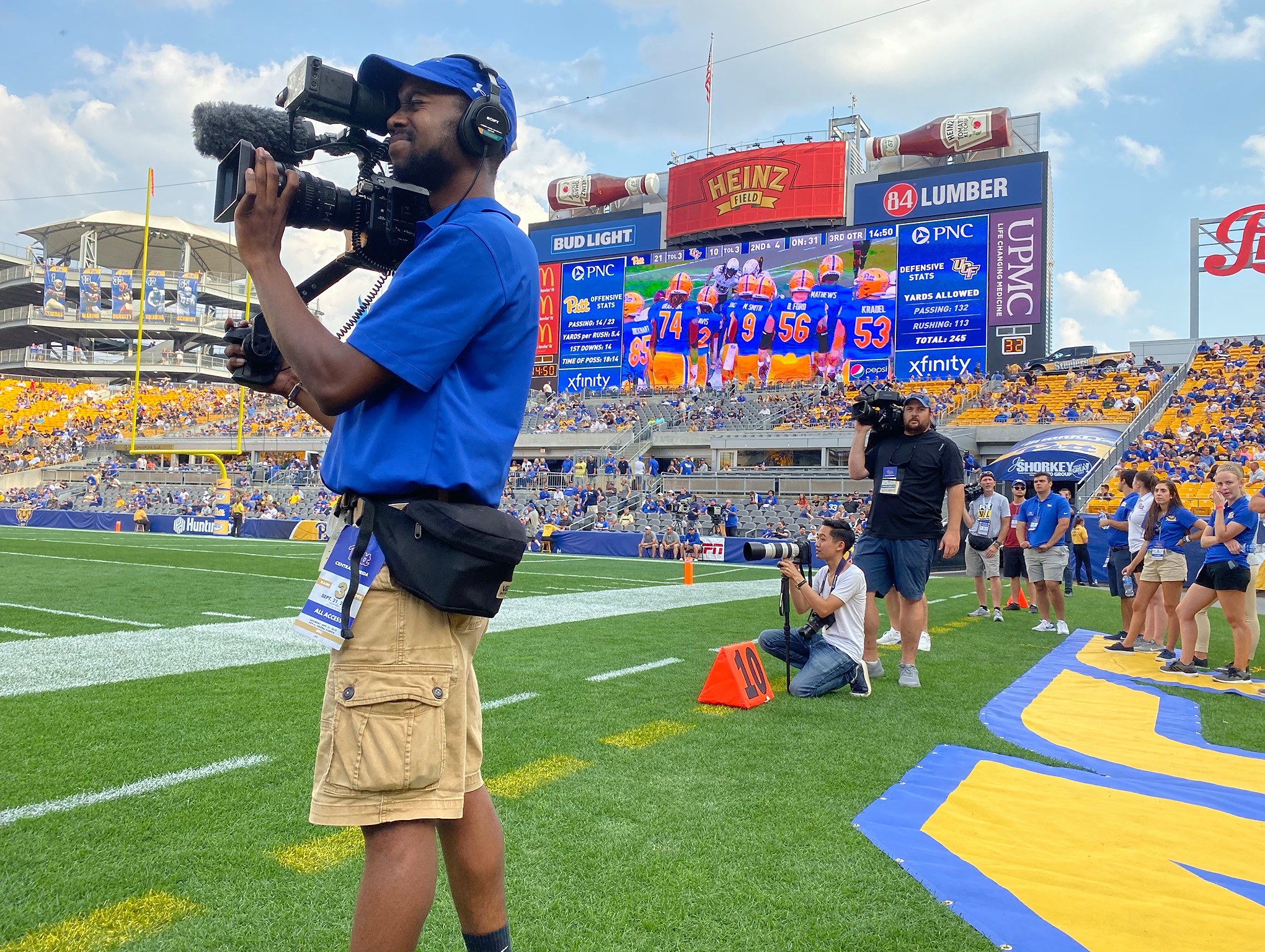 Filming on the sideline at Heinz Field